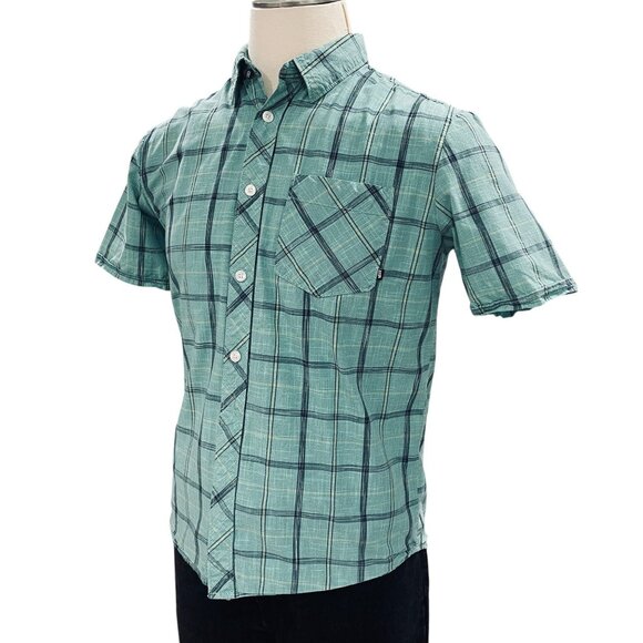 Vans Plaid Button Up Shirt Mens Medium Green Casual Skatewear Short Sleeve - Picture 8 of 9